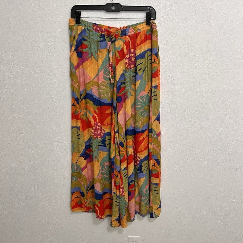 Christian Siriano Wide Leg Tropical Print Pants - Red, Blue, Green, Pink, Yellow